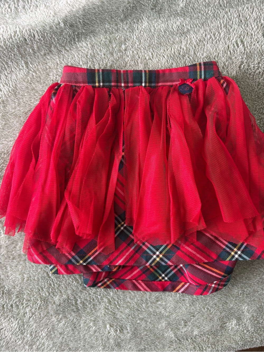 Girls Red Tulle Plaid layered Skirt